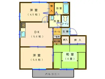 ポラールC棟(3DK/2階)の間取り写真