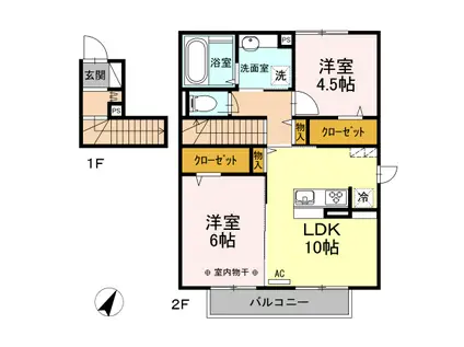 KAFUURESIDENCE(2LDK/2階)の間取り写真