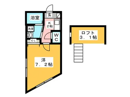 アネーロ茅ヶ崎(1K/2階)の間取り写真