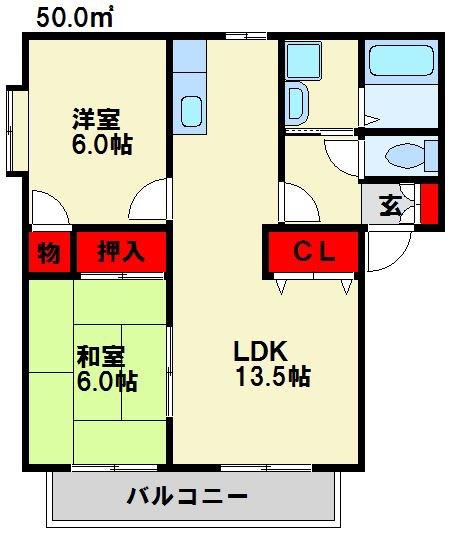 フラワーポテト正弥I(2LDK/1階)の間取り写真
