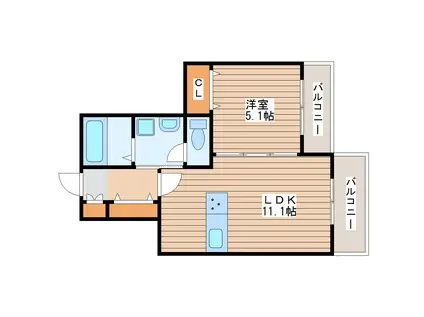 クォーレトモ米ケ袋(1LDK/3階)の間取り写真