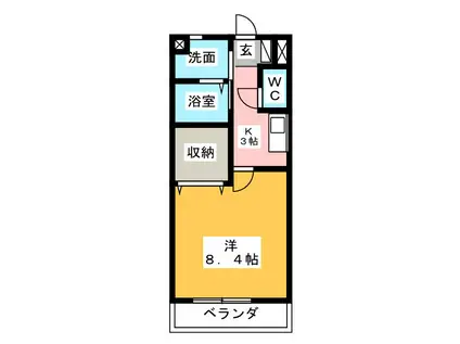 ラフィネ和合B(1K/1階)の間取り写真