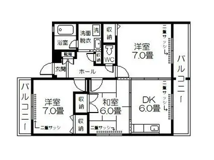 ウィルコート・パティオ(3DK/1階)の間取り写真