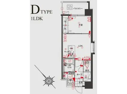 レジデンシャルヒルズ上呉服(1LDK/5階)の間取り写真