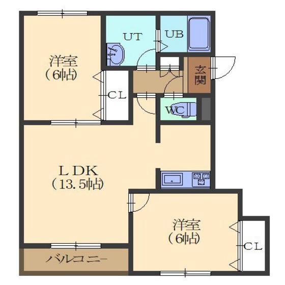 フィールドヴィレッジ(2LDK/4階)の間取り写真