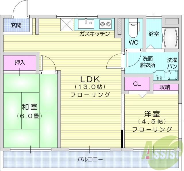 コーポ馬渕(2LDK/3階)の間取り写真