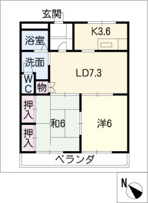 コーポ清和(2LDK/3階)の間取り写真