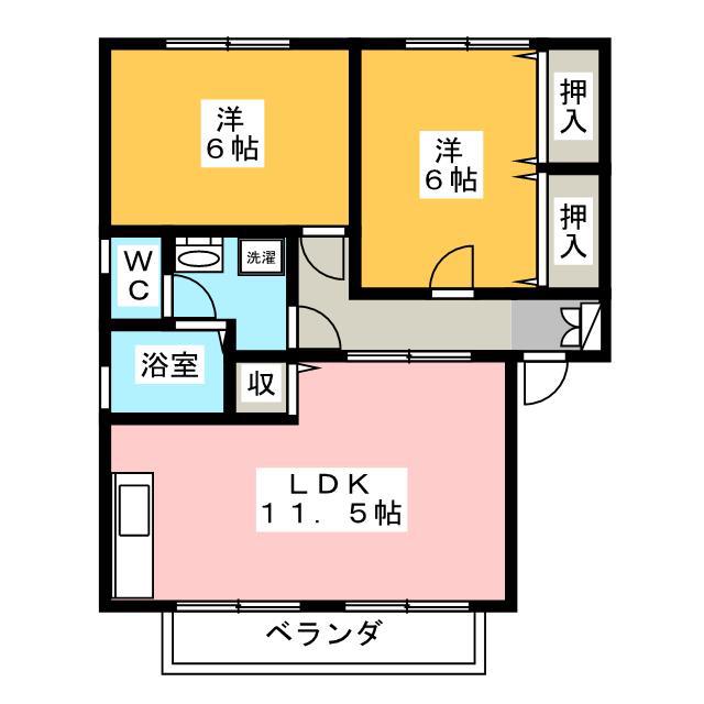 ベルジュ並柳A棟(2LDK/1階)の間取り写真