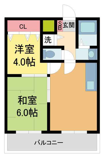 メゾンふじ(2LDK/4階)の間取り写真