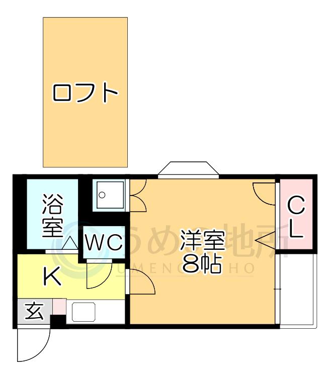 プラムハウス上津(1K/2階)の間取り写真