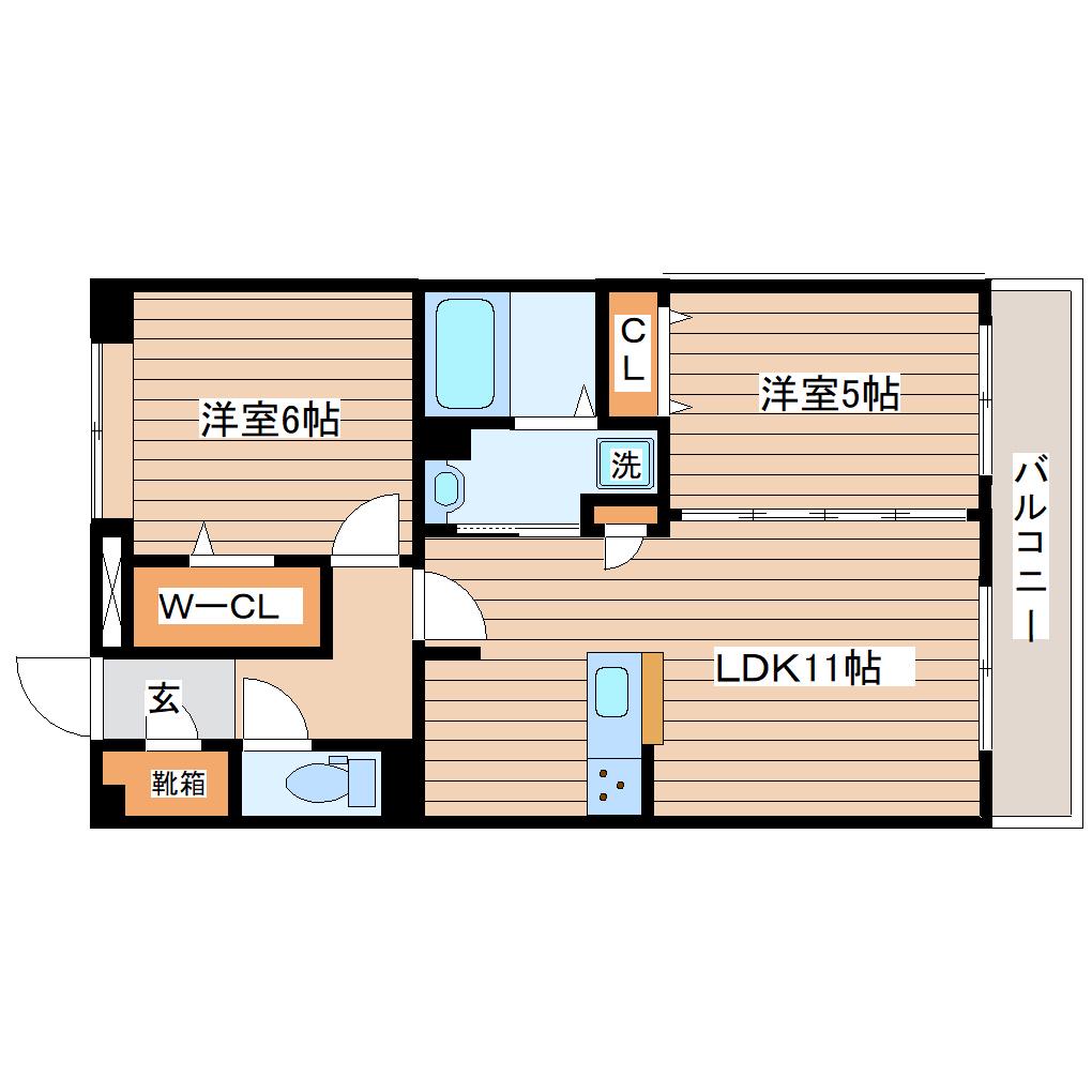 エレット長町(2LDK/13階)の間取り写真