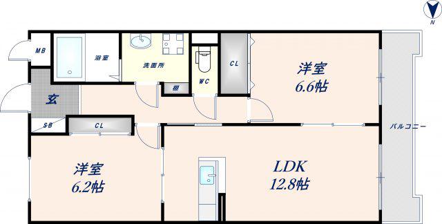 BEAU JARDIN(2LDK/2階)の間取り写真