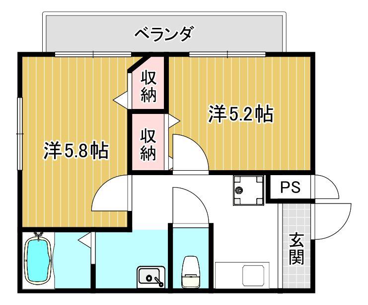 地下鉄烏丸線 北大路駅 バス乗車時間:9分 最寄りバス停で下車 徒歩5分 3階建 築26年(2K/1階)の間取り写真