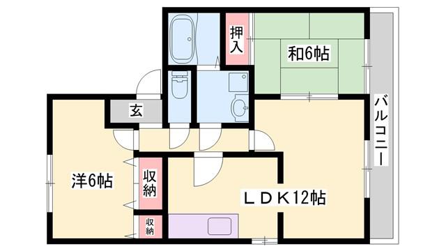 サミーハイツB棟(2LDK/1階)の間取り写真