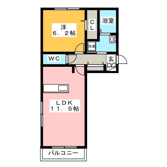 ロイヤルコート空港南(1LDK/2階)の間取り写真