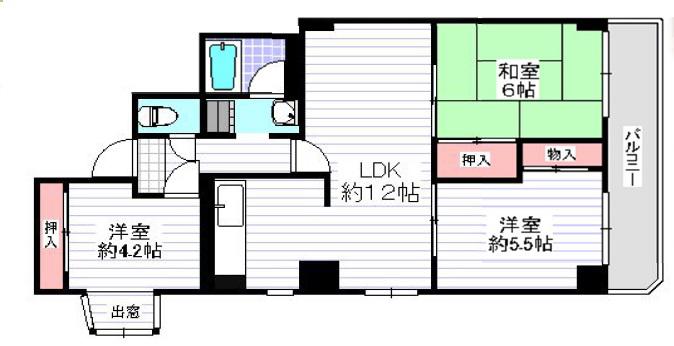 サンハイツ南堀江(3LDK/6階)の間取り写真