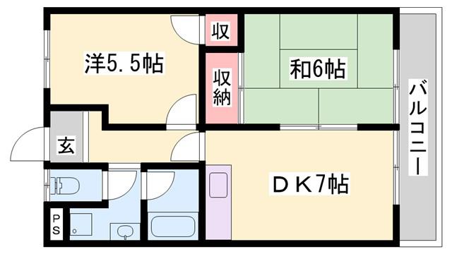 メゾン尾上の松II(2DK/2階)の間取り写真