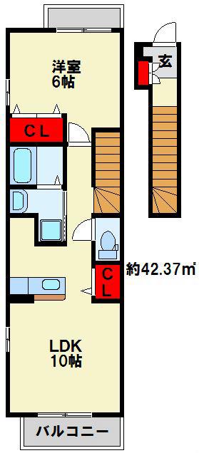 メゾングラースM(1LDK/2階)の間取り写真