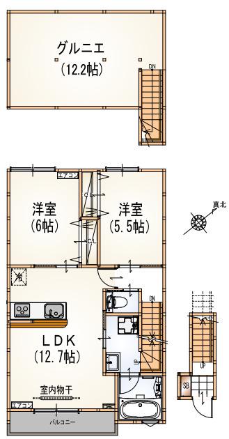 アルマコート万願寺(2LDK/2階)の間取り写真