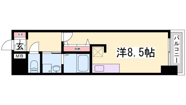 WILLDO浜崎通(ワンルーム/9階)の間取り写真
