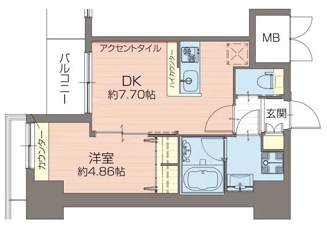 プレジオ難波ASIAN(1DK/4階)の間取り写真