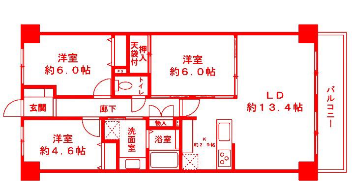 ダイアパレス長津田(3LDK/4階)の間取り写真