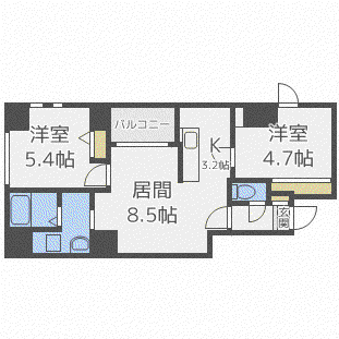 東十字街マンション(2LDK/3階)の間取り写真