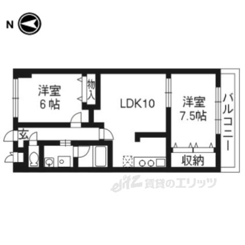 URESIDENCE二条城(2LDK/2階)の間取り写真