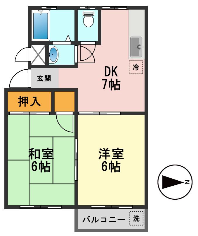 ドミシール平野 NO5(2DK/2階)の間取り写真