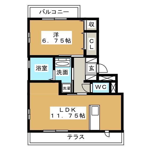 ロイヤルティアラVI(1LDK/1階)の間取り写真