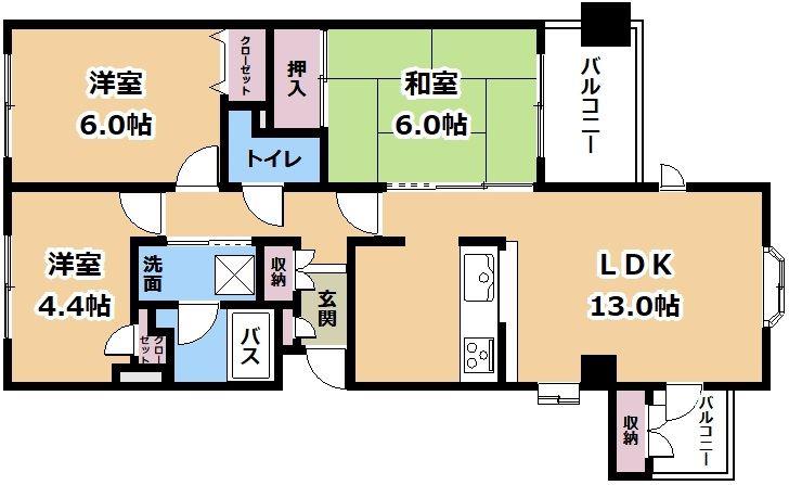 TIARA大津(3LDK/3階)の間取り写真