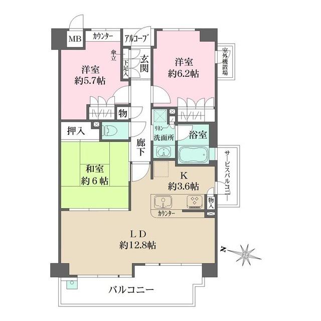 アルス芦屋川(3LDK/4階)の間取り写真