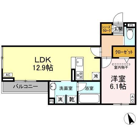 グラン ミリュウ(1LDK/3階)の間取り写真
