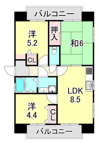 セントラルハイツ三宮東(3LDK/6階)の間取り写真