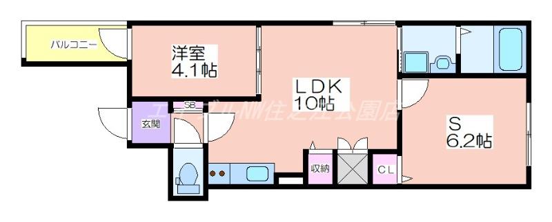 わいわいロード粉浜(1SLDK/1階)の間取り写真