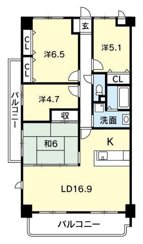 ガーデンプレイス中吉野(4LDK/7階)の間取り写真