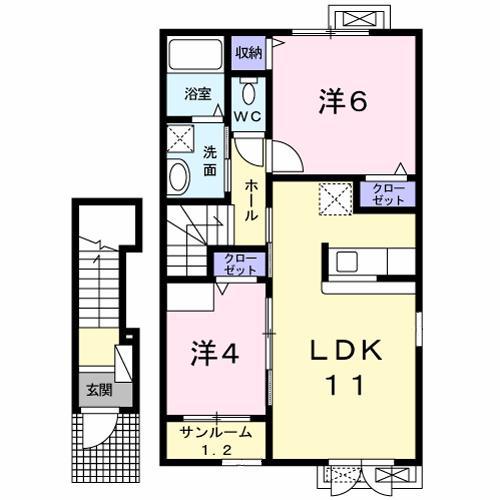 フォンテーヌ(2LDK/2階)の間取り写真