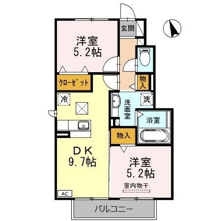 サニースカイC棟(2DK/1階)の間取り写真