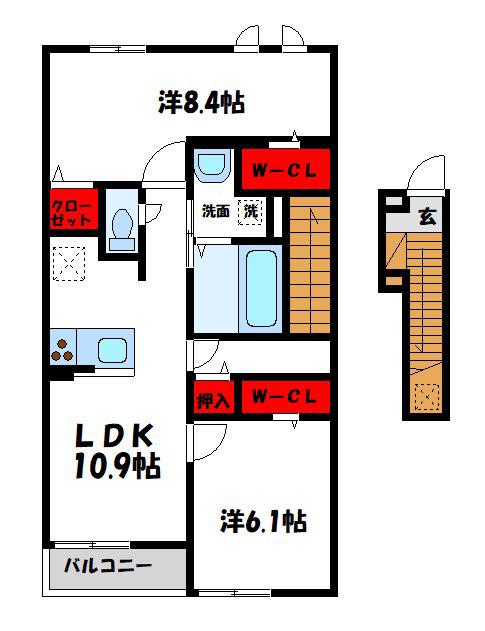 ロータス水巻III(2LDK/2階)の間取り写真