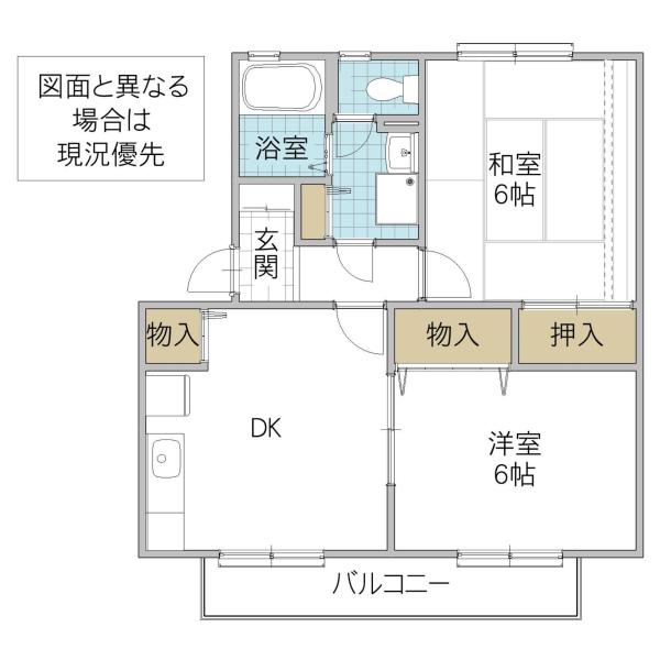 ロイヤルガーデン風の杜F棟(2DK/1階)の間取り写真
