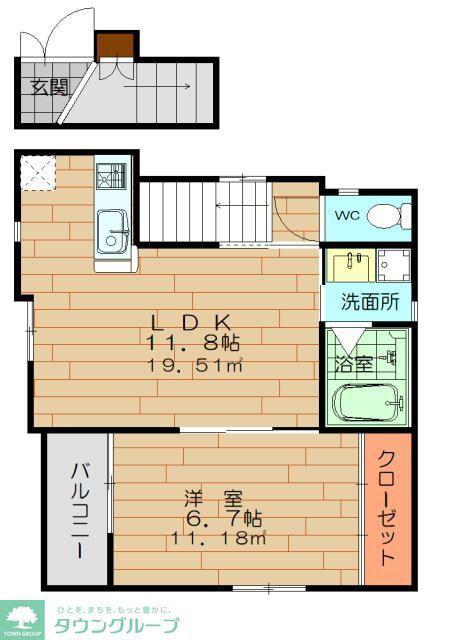 東武東上線 上福岡駅 徒歩4分 2階建 築3年(1LDK/2階)の間取り写真
