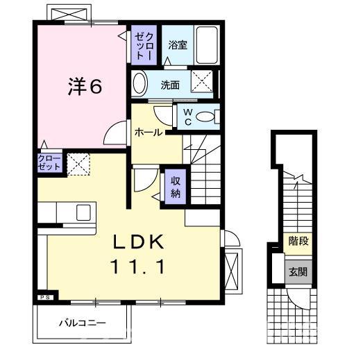 ローレル(1LDK/2階)の間取り写真