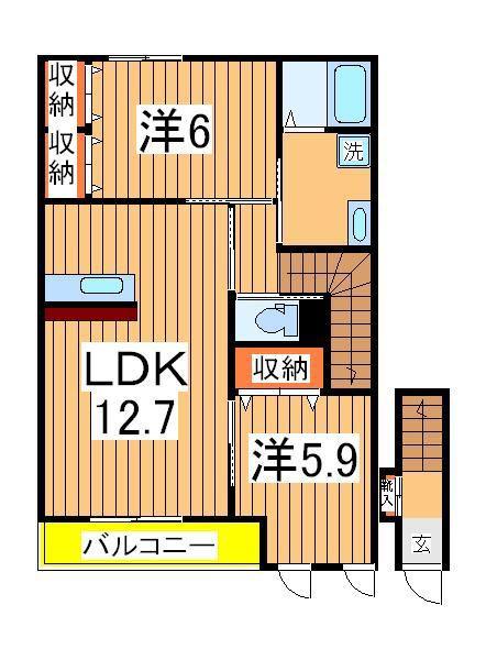 レリーフ2(2LDK/2階)の間取り写真