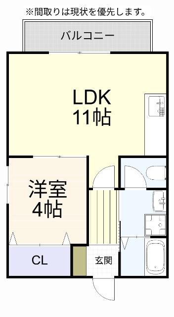 トレゾア湯川新町B棟(1LDK/1階)の間取り写真