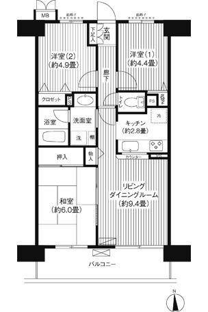 アイリス壱番館(3LDK/4階)の間取り写真