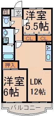 リアライズ八王子大塚(2LDK/2階)の間取り写真