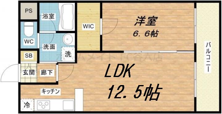 パールコート今里(1LDK/1階)の間取り写真
