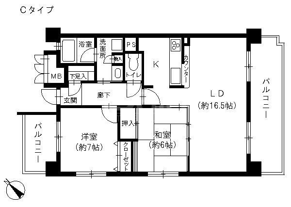 天神南マンション(2LDK/3階)の間取り写真