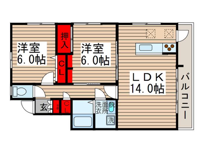 RESIDENCE CEDAR COURT(2LDK/2階)の間取り写真