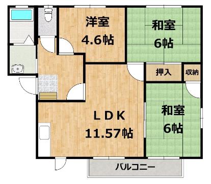 ヴィラ春日西A(3LDK/2階)の間取り写真